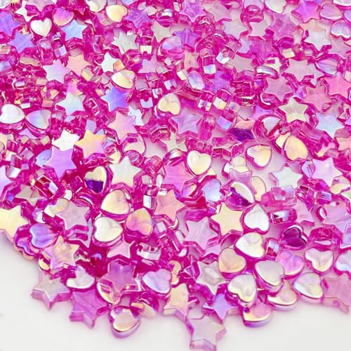 450Pcs Acrylic Beads AB Crystal Star Beads Heart Beads for Jewelry Making DIY Bead Bracelet Necklace Earrings(Rose Red) - color: Rose Red