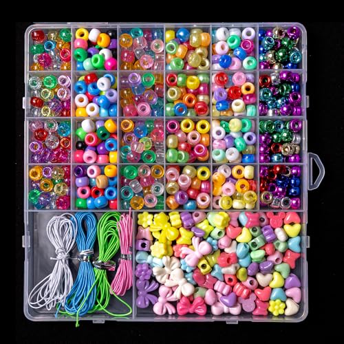 2500 PCS Pony Beads Jewelry Making Kit – 96 Colors, UV Color Changing & Glow Alphabet Beads, Heart Bow Crystal String, Tools, Gift Box for DIY Bracelets, Necklaces - color: Style A
