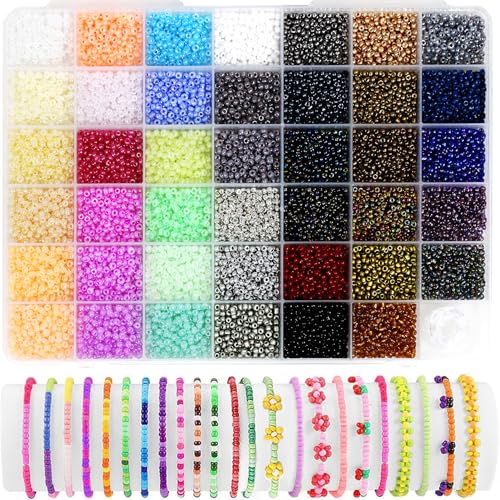41 Colors Pony Beads, BetterJonny 3mm Glass Seed Beads with String Colorful Small Rainbow Bead with Storage Box for DIY Jewelry Bracelet Necklace Craft Making - color: Color D