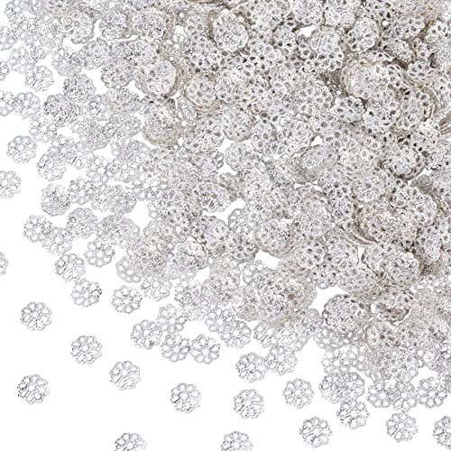 ANCIRS 1200pcs 7mm Spacer Beads Caps for Jewelry Making, Metal Flower Filigree Bead Caps for Bracelet Necklace- Silver - color: Silver