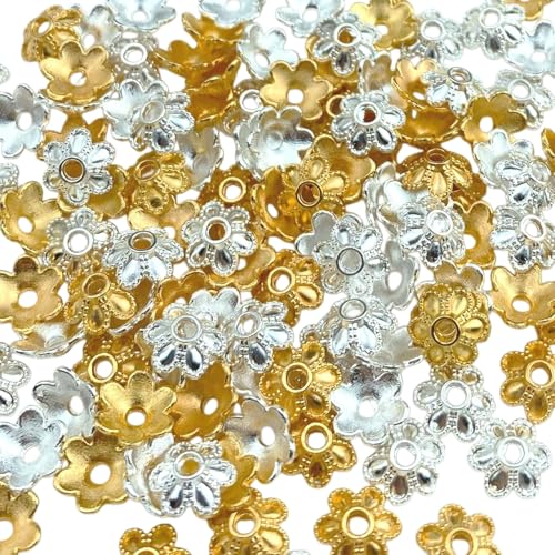 Jmassyang 300 Pcs 6mm Flower Shape Metal Alloy Spacer Beads Mini Loose Bead Caps Accessories for DIY Bracelet Necklace Earrings Lanyard Jewelry Making Home Decoration(Gold and Silver) - color: Gold and Silver, size: 6mm