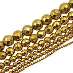 AD Beads Natural Faceted & Smooth Metallic Hematite Round Gemstone Loose Beads 16" 2mm 3mm 4mm 6mm 8mm 10mm (6mm, Metallic Gold (Faceted)) - color: Metallic Gold (Faceted), size: 6mm