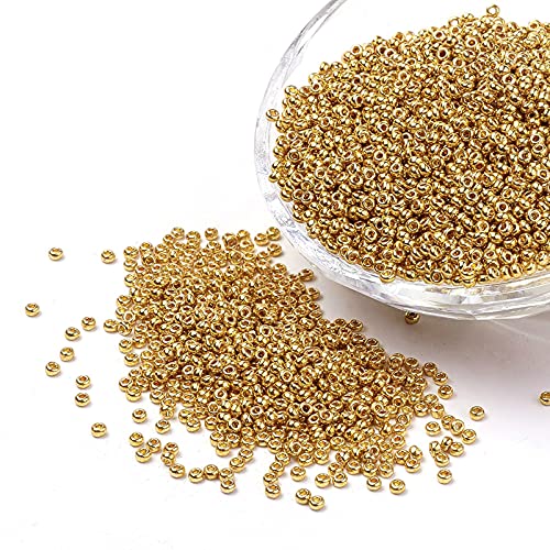 Craftdady 12/0 Golden Glass Seed Beads 2mm About 5000Pcs Metallic Small Round Pony Loose Spacer Beads for Jewelry Making Hole: 0.5mm - color: Metallic Golden, 2mm