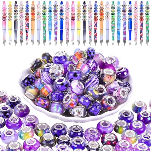 100pcs Large Hole Round Resin Glass Beads for DIY Jewelry, Crafts, Garden Stakes - Mixed Color - color: Purple