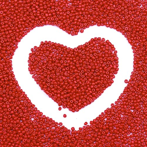 8/0 Glass Seed Beads Bulk, Bright Red 3mm Tiny Round Craft Seed Bead, Small Mini Pony Beads for Jewelry Making Bracelet Necklace Wrist Beading Weaving Supplies, 2500pcs - color: Bright Red
