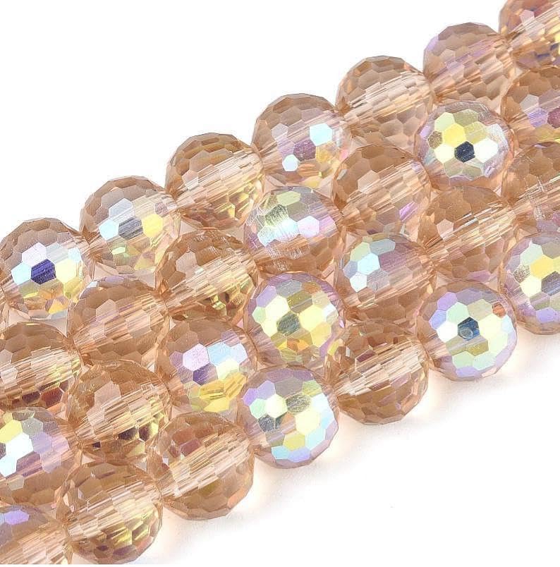 68pcs 8mm Transparent Electroplate Glass Beads Strands 96 Faceted Round Glass Spacer Beads for DIY Earring Bracelet Necklace Jewelry Making Wheat - color: Wheat