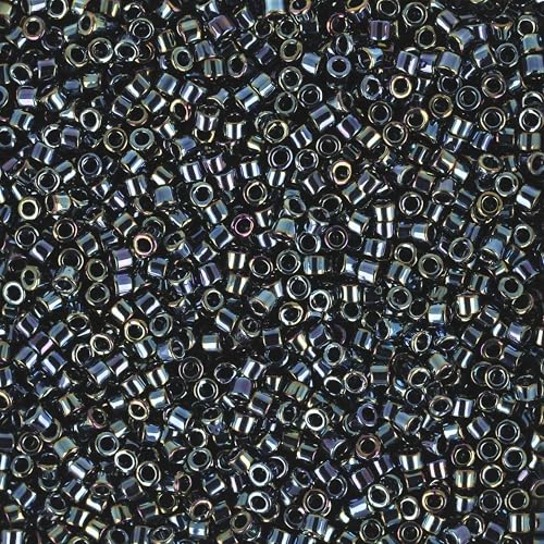 Miyuki Delica Seed Beads – Size 11/0 (1.6 mm), DB0006, Gunmetal Iris, 7.2 g, Approx. 1440 Beads, Made in Japan - color: DB0006 - Gunmetal Iris