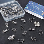 SUNNYCLUE 1 Box 36Pcs 9 Style Clip-on Earring Findings Adjustment Real Stainless Steel Screw Clip Earring Converters Findings Components for DIY Jewelry Making Crafting - color: Silver, Golden