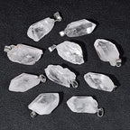 10pcs Irregular Raw Natural Clear Quartz Rock Stone Pendant Healing Crystal Chakra Gemstone Charm for Jewelry Making DIY Necklace Earrings Accessories Reiki - color: Clear Quartz