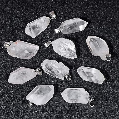 10pcs Irregular Raw Natural Clear Quartz Rock Stone Pendant Healing Crystal Chakra Gemstone Charm for Jewelry Making DIY Necklace Earrings Accessories Reiki - color: Clear Quartz