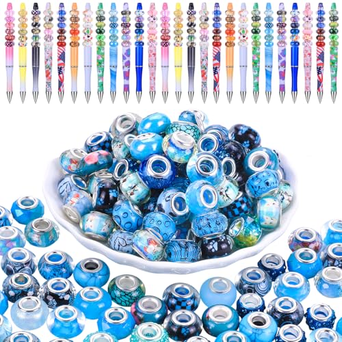 European Large Hole Beads Spacer Beads Charm Fairy Wands Beads Rhinestone Craft Beads for DIY Bracelet Jewelry Making (Lake Blue) - color: Lake Blue