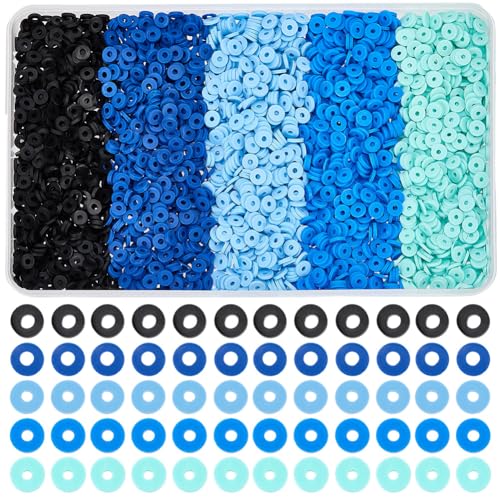 SUNNYCLUE 1 Box 3500pcs 5 Colors 6mm Blue Clay Beads Clay Heishi Beads Christnas Winter Blue Flat Round Disc Loose Spacer Heishi Bead for Jewelry Making Supplies Women New Year Party Bracelet Adulting - style: Style 7