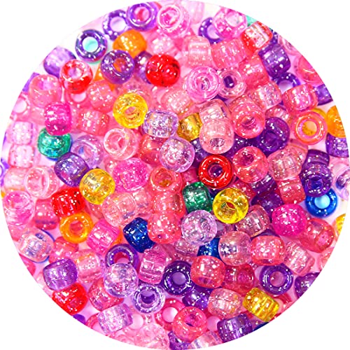 IOOLEEM Pony Beads, 1000pcs 9 Glitter Colors, Bulk Beads for DIY & Bracelets Making & Hair Braids - color: Multi-Colored Glitters, size: Medium Pack