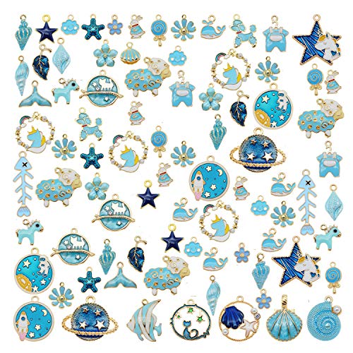 30pcs Mixed Enamel Charms Pendants for Jewelry Making Bulk lot Necklace Earrings Bracelet Craft Findings - color: Blue