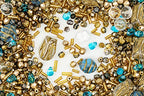 2.1oz (60 g) Mix of Unique Czech Bohemia Glass Pressed Beads, Rocailles, Aztec Pale Gold Crystal, Matte and Glossy, Hand Made BCV - color: Aztec Pale Gold Blue