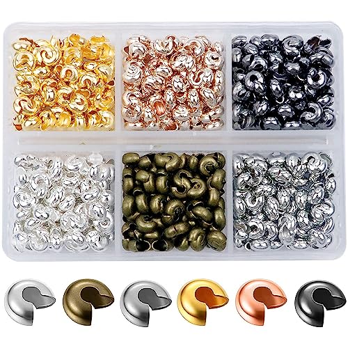 600 Pieces Crimp Bead Covers 4mm Open Half Round Crimp Bead Knot Cover Small Beads for Jewelry Craft Making - color: Multicolor