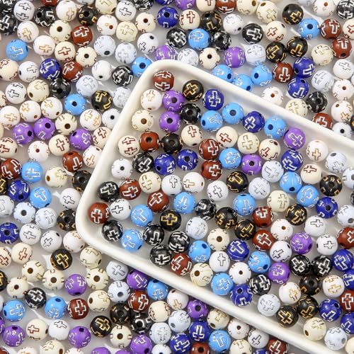 8mm Acrylic Beads 600pcs Cross Bead Multicolor Spacer Bubble Beads Plastic Crafts Bead for DIY Necklaces Bracelets Earrings Jewelry Making (Cross) - color: black&brown