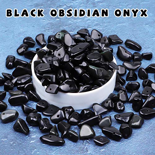 500 pcs Natural Chip Stone Beads, Black Obsidian Onyx 5-8 mm Irregular Gemstones Healing Crystal Loose Rocks Bead Hole Drilled for Jewelry Making Bracelet - color: Black Obsidian Onyx