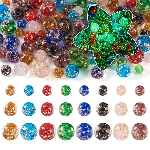 Elecrelive 96pcs Glow in The Dark Glass Beads 6mm/8mm/10mm Lampwork Luminous Round Glass Beads for Jewelry Making DIY Bracelet Earring Necklace Making - color: Mix 8 Colors