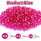 WILLBOND 600 Pcs Crystal Glass Beads for Jewelry Making Bulk Suncatcher Faceted Rondelle Loose Gemstone for Valentine's Day, Irish Holiday, Easter Bracelet DIY Crafts 8mm, 6mm, 4mm(Hot Pink) - color: Hot Pink