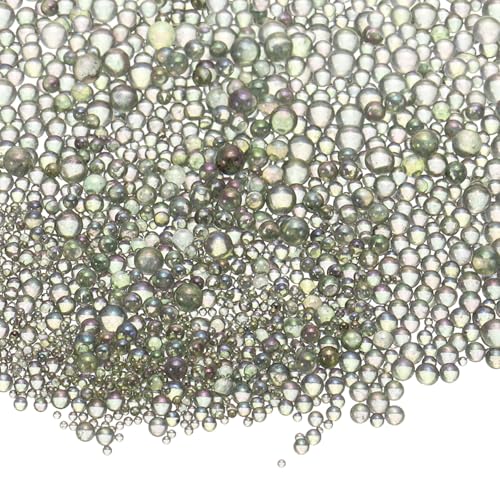 Iridescent Glass Tiny Bubble Beads, 0.4-3mm 20g No Hole Micro Mini Round Gray Water Droplets Beads - Applications: for Resin Filler, Nail Art, Dollhouse Bath Tub, 2-Pieces - color: Gray, size: φ0.4-3mm