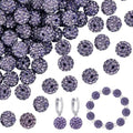 PH PandaHall 100pcs Purple Polymer Clay Beads with Rhinestones, 10mm Round Disco Ball Beads for Jewelry Making - color: Purple