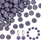 PH PandaHall 100pcs Purple Polymer Clay Beads with Rhinestones, 10mm Round Disco Ball Beads for Jewelry Making - color: Purple