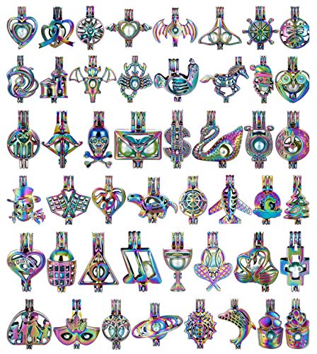 Mixed Pearl Cage Locket Pendants Set, Essential Oil Diffuser DIY Necklace Bracelet Jewelry Making Craft, Bulk Beads Aromatherapy Diffuser Charms Gifts for Women Girls - color: Random 30pcs Rainbow Color