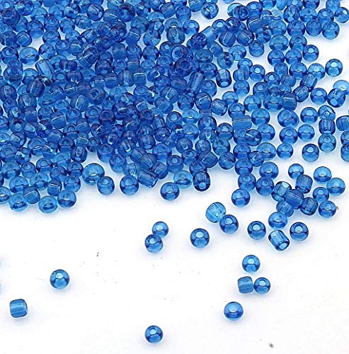 Perlin Glass Seed Beads 3mm 8/0 Round Mini Small Pony Beads 3300pcs for Making Earrings Bracelets Pendants Waist Jewelry DIY Handmade Transparent Color Kit (Sapphire Blue) - color: Sapphire Blue