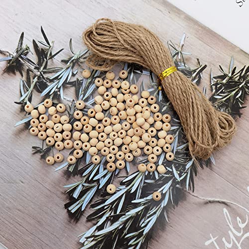 INSPIRELLE 4500pcs 6mm Natural Wood Beads Unfinished Round Wooden Loose Beads Wood Spacer Beads with 10M Jute Twine for Craft Making Home Decoration - size: 6mm