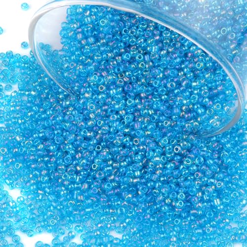 Size 2 mm 11/0 Glass Seed Beads, 10100 Pcs Small Mini Spacer Loose Pony Beads for Jewelry Making and DIY Crafts (Aqua Iris) - color: Aqua Iris, size: Small