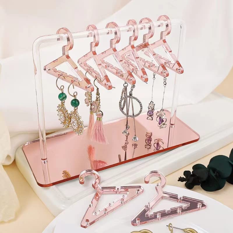 Earring Hanger Rack with 8 Mini Coat Hangers, Acrylic Earring Holder Display Stand, Ear Studs Hanging Earrings Organizer For Women Girls,Rose Gold - color: Rose Gold