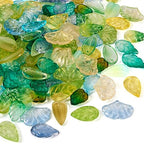 Beadthoven 150Pcs Leaf Beads 15 Styles Baking Paint Glass Pendants Transparent Green Leaf Beads Caps with Hole for Bracelet Earring Necklace Crafts Jewelry Making DIY Accessories - color: Leaf-15 Styles