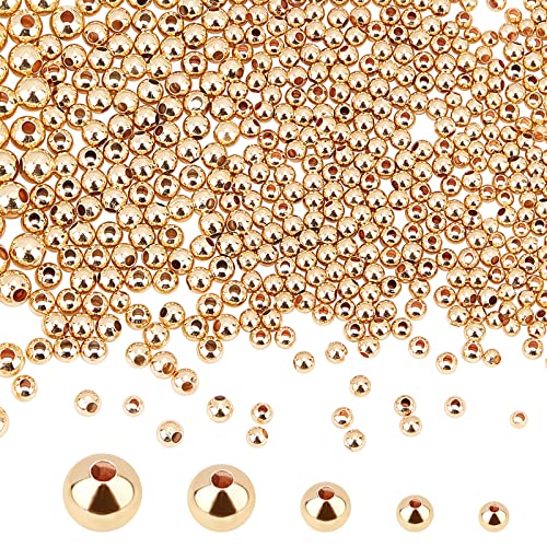 PH PandaHall 695pcs 18K Gold Spacer Beads 5 Sizes Seamless Smooth Beads 2/2.5/3/4/5mm Loose Bead Tiny Ball Bead for Summer Hawaii Layered Necklace Bracelet Jewelry Making (Pack of 2) - size: Small (Pack of 2)