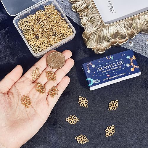 SUNNYCLUE 1 Box 100PCS Flower Connectors Connector Charms Gold Flower Hollow Chandelier Components Connectors Links Double Sided Charms for Jewelry Making Charms Earrings Necklace Bracelets DIY Crafts