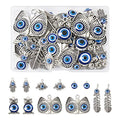 Cheriswelry Rhinestone Enamel Connectors Charm Links Evil Eye Alloy Metal Pendants Antique Silver Flat Round Hamsa Hand Owl Feather Heart Charm Pendant for Bracelet Necklace Jewelry Making - color: Antique Silver-Mixed Shapes