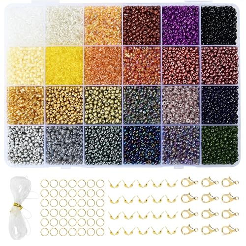 Vtssvow 3mm Glass Seed Beads for Bracelets Making, 24 Colors 10000pcs Friendship Bracelet Making Kit, Small Glass Beads for Jewelry Making (Mix 24 Color, Metallic) - color: Mix Metallic, size: 3mm