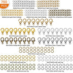 750Pcs Chain Extender Set for Jewelry Making,Necklace Bracelet Chain Extender Chains Extension Tails with Lobster Claw Clasps and Open Jump Ring for Necklaces Bracelet,Anklets,Jewelry Making Supplies - color: 750pcs Gold,Silver,KC gold,white K,Antique gre