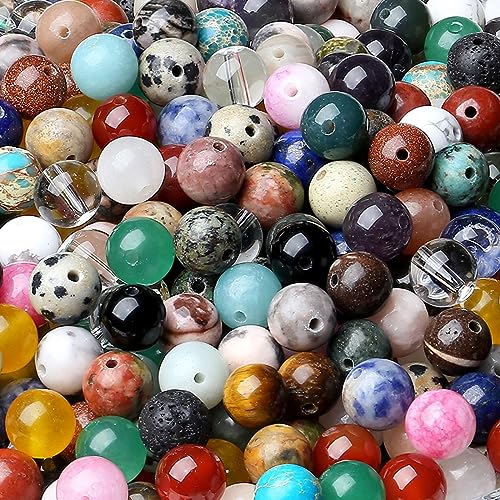 LAIDANLA Multicolor 100PCS 8mm Natural Stone Beads Round Loose Gemstone Stone Beads for DIY Bracelet Necklace Earrings Jewelry Making Polishing Genuine Real Crystal - color: J-Multicolor, size: 8mm