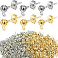 180 Pieces Ball Post Earring Stud with 200 Pieces Butterfly Back Earrings with Loop for DIY Jewelry Making Findings, 4 mm 5 mm 6 mm(Silver, Gold) - color: Silver, Gold