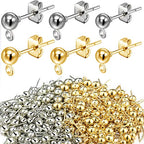 180 Pieces Ball Post Earring Stud with 200 Pieces Butterfly Back Earrings with Loop for DIY Jewelry Making Findings, 4 mm 5 mm 6 mm(Silver, Gold) - color: Silver, Gold
