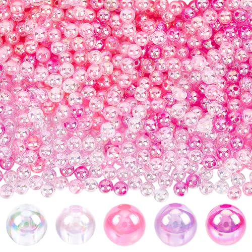 1 Box 5 Colors 1000PCS 6MM AB Color Plated Acrylic Round Beads with Holes Plastic Bubble Assorted Spacer Loose Charms Bead Bulk for Jewelry Making Earrings Bracelets DIY Craft Supplies - color: Pink, size: 1000Pcs 6mm