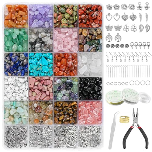 Ouubuuy Jewelry Making Kits for Adults Women with 1200pcs 20 Colors Crystals Beads,Natural Irregular Crystal Chips for DIY Jewelry Bracelet Earring Necklace Craft Making