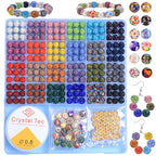 AIPRIDY Jewelry Making Beads Set, 590 PCS 10mm Round Mixed Color Rhinestone Clay Beads with Pearl and Floral Beads for DIY Bracelets, Necklaces(Fixed Mixed) - color: Fixed mixed