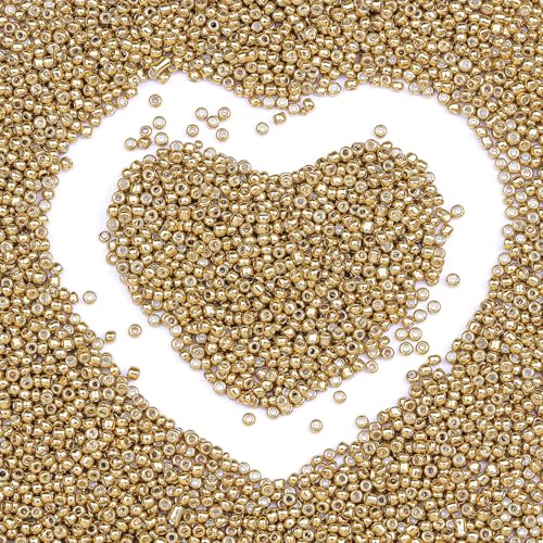 8/0 Glass Seed Beads Bulk, Gold 3mm Tiny Round Craft Seed Bead, Small Mini Pony Beads for Jewelry Making Bracelet Necklace Wrist Beading Weaving Supplies, 2500pcs - color: Gold
