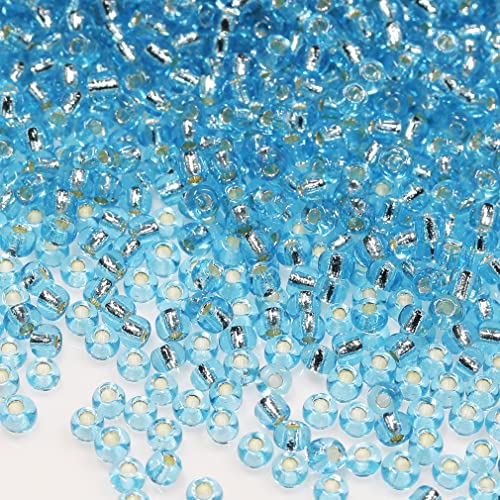 Bala&Fillic Light Lake Blue Sliver Lined Color Size 3mm Seed Beads About 3600pcs/100Grams in Bag, 8/0 Glass Craft Beads for Making Bracelet and Necklace (Sliver Lined Light Lake Blue) - color: Light Lake Blue, size: 3mm