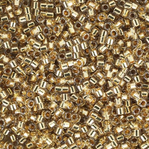 Miyuki Delica Seed Beads – Size 11/0 (1.6 mm), DB2525, Gold Plate Yellow-Lined, 7.2 g, Approx. 1440 Beads, Made in Japan - color: DB2525 - Gold Plate Yellow-Lined