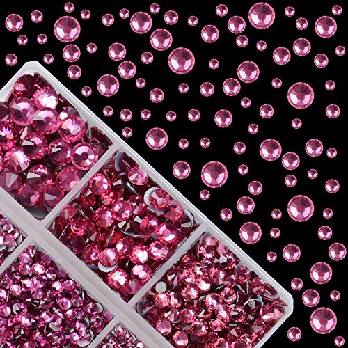 4000Pcs Mixed Size Hot Fix Round Crystals Gems Glass Stones Hotfix Flat Back Rhinestones (Fuchsia) - color: Fuchsia, size: 4000 Count (Pack of 1)