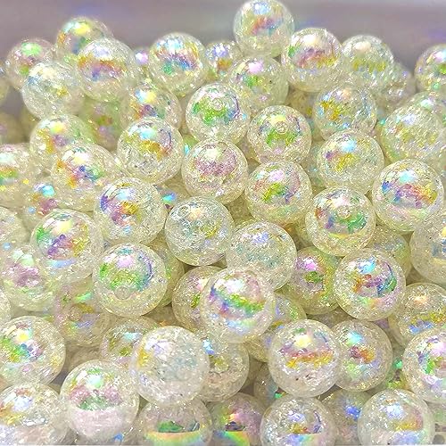Mixed Lots Shiny AB Color Acrylic Crackle Bead DIY Beading Hairband Bracelets Necklace Craft Embelishment (White-Crackle#AB Color) - color: White-Crackle#AB Color
