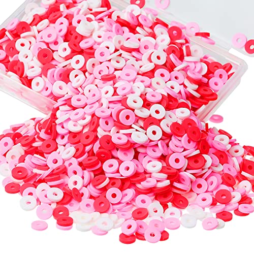Batiyeer 3000 Pcs Valentine's Day Polymer Clay Beads Set 6 mm Heishi Clay Beads for Jewelry Making DIY Bracelet Necklace Accessories Craft Party Supplies (Red, Pink, White) - color: Red, Pink, White